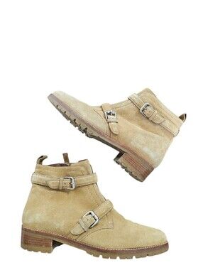 Tabitha Simmons Tan Suede Chukka Boots with Buckle Straps Size 37.5